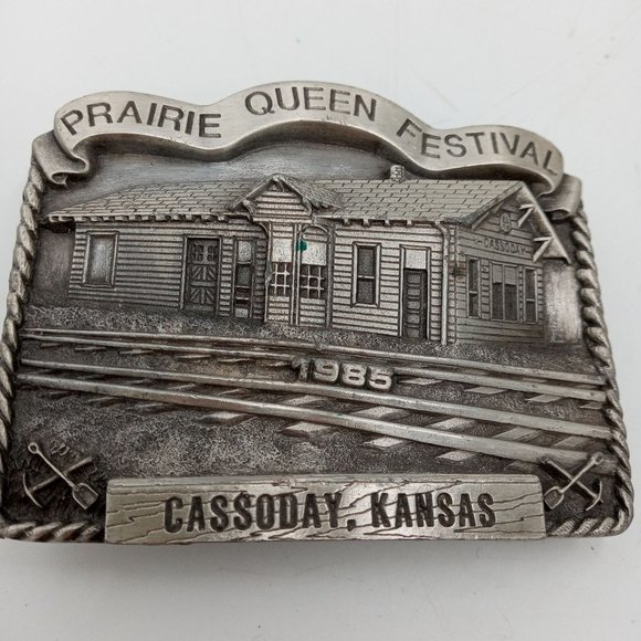 ATSF Train Depot Belt Buckle Cassoday KS 1985 Prairie Queen Festival Vintage - Picture 6 of 10